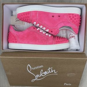 Christian Louboutin Suede Low Top Sneakers Pink Stud